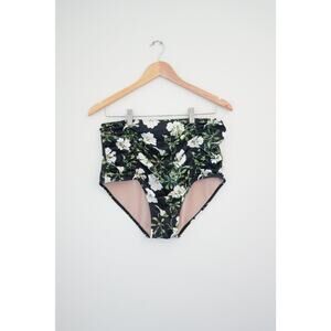 Kortni Jeane Black Floral High Waisted Bikini Bottoms Size Medium